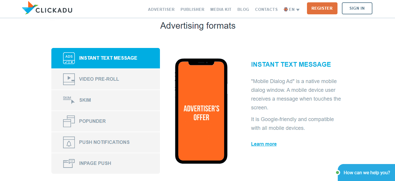 Clickadu Ad Formats