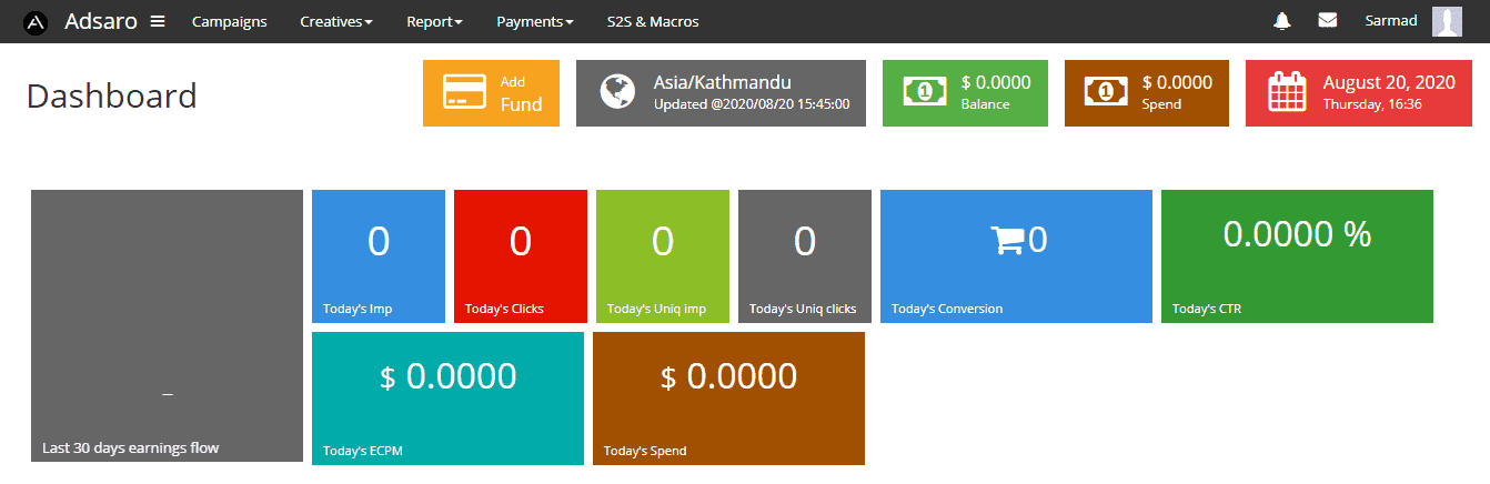 Adsaro advertiser dashboard