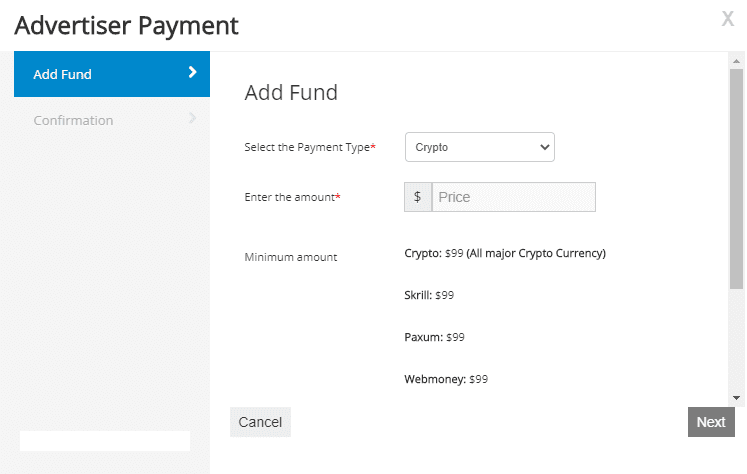 deposit funds in Adsaro