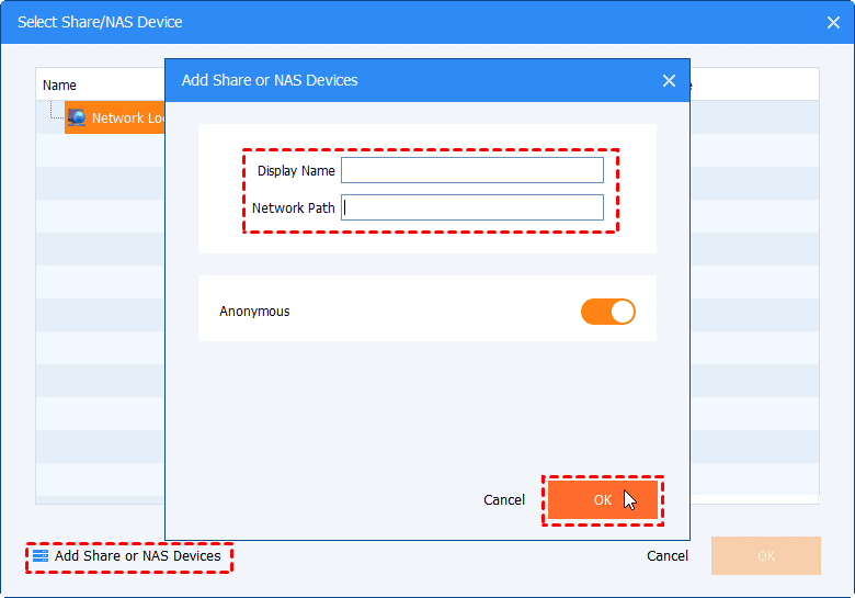 add share or nas device