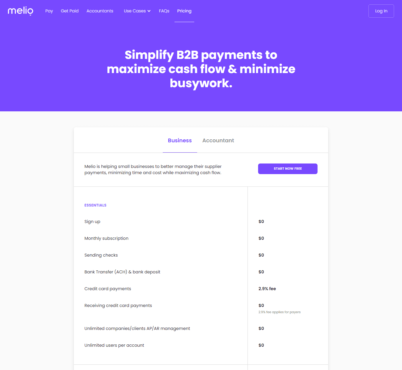 Melio Pricing