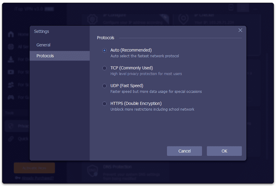 iTop VPN Protocols.