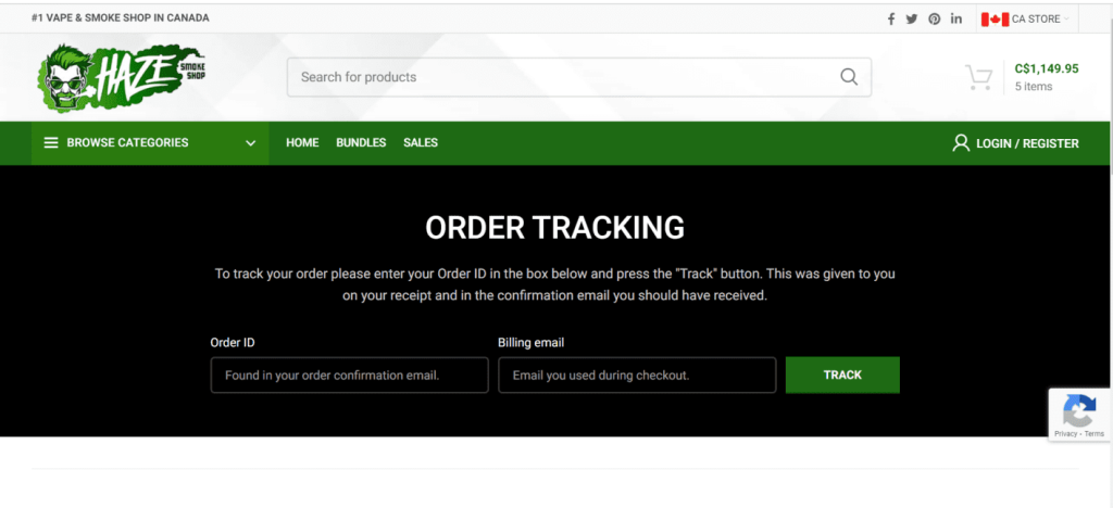 haze smoke shop order tracking